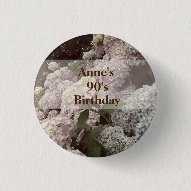 Fleurs roses Hydrangea 90e Anniversaire Badges (Devant)