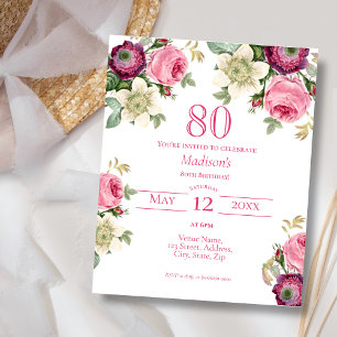 Fleurs roses Invitation d'anniversaire pour un b