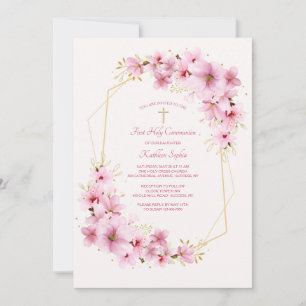 Fleurs roses Invitation religieuse