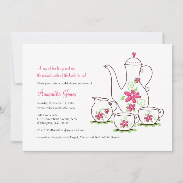 Fleurs roses, Invitations De Thé 5x7 (Devant)