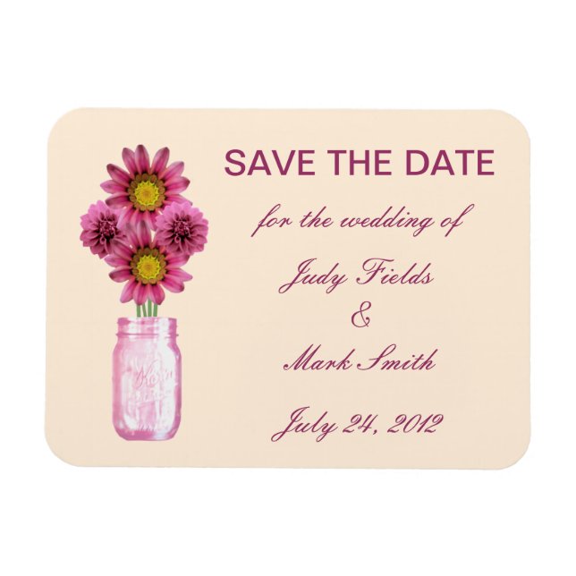 Fleurs Roses Mason Jar Enregistrer La Date Magnet (Horizontal)