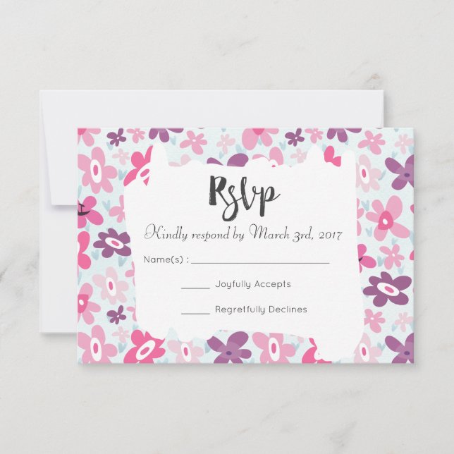 Fleurs roses mignonettes Mariage Whimsical RSVP (Devant)