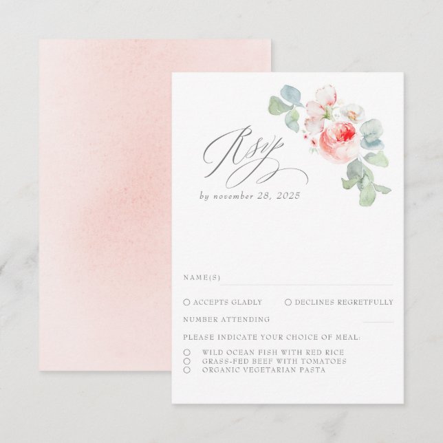 Fleurs roses mignonnes Mariage élégant RSVP (Devant / Derrière)