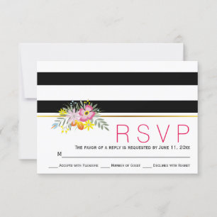 Fleurs roses modernes rayures mariage floral RSVP