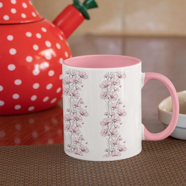 Fleurs roses motif floral tasse à café (Créateur téléchargé)