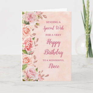 Fleurs roses Niece Carte d'anniversaire