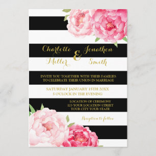 Fleurs Roses Noires Invitations de mariage