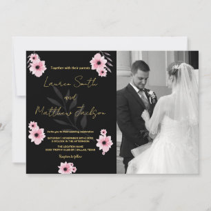 Fleurs roses noires Invitations de mariage avec ph