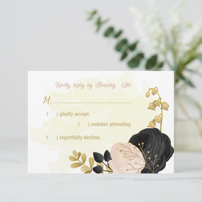 Fleurs roses noires or mariage botanique RSVP ca (Debout devant)