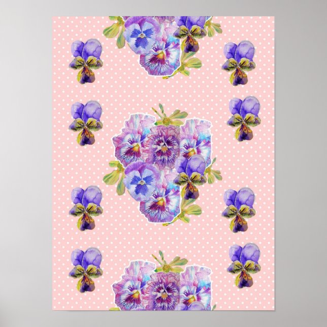 Fleurs roses Pansy Fleurs Shabby Chic Poster (Devant)
