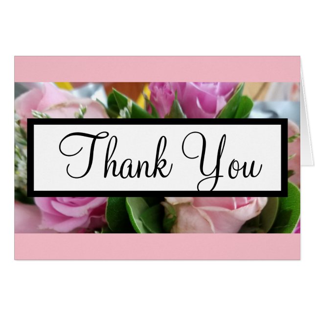 Fleurs Roses Pastel Monogramme Mariage Remerciemen (Devant Horizontal)