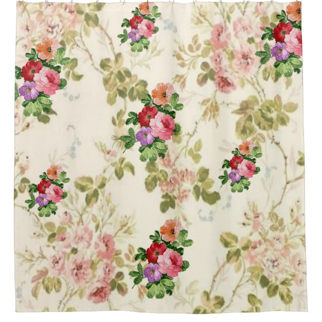 Fleurs roses pastel rideau de douche (Devant)