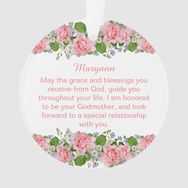 Fleurs roses Personnalisées Godgirl Baptême (devant)