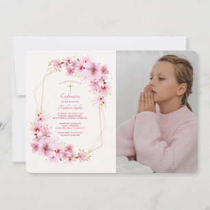 Fleurs roses Photo Invitation religieuse