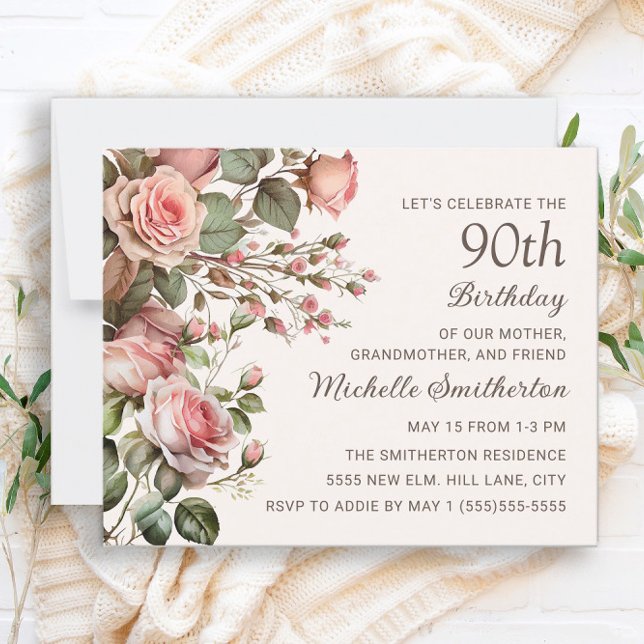 Fleurs roses pour les 100 ans de grand-mère, 90e a (Créateur téléchargé)