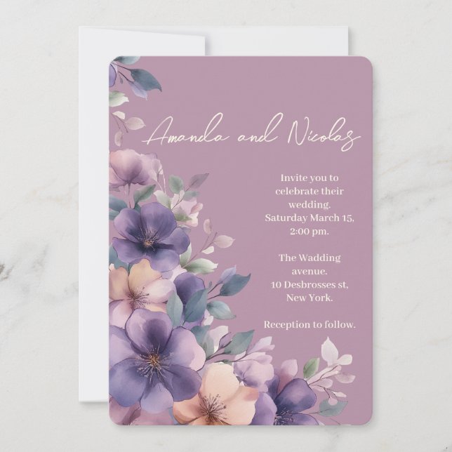 Fleurs roses pourries sur faire-part de mariage (Devant)