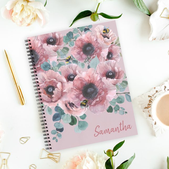 Fleurs Roses poussiéreuses et Carnet des abeilles (Brighten up your school day or journaling time with this pretty notebook.)
