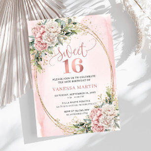 Fleurs roses poussiéreuses Invitation Eucalyptus S