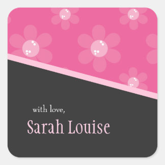 Fleurs roses rétro | Stickers Cadeaux Carrés
