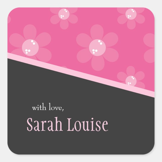 Fleurs roses rétro | Stickers Cadeaux Carrés (Devant)