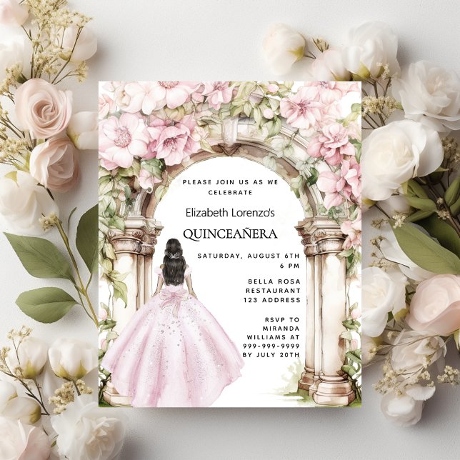 Fleurs roses robe arche Quinceanera invitation (Créateur téléchargé)