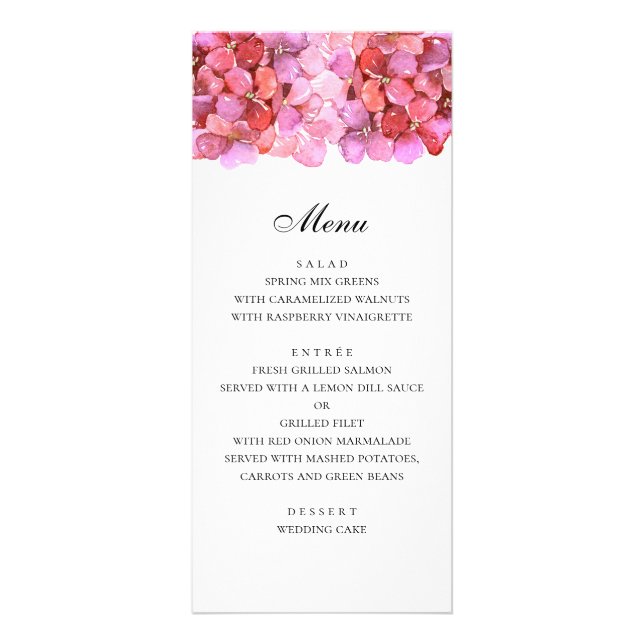 Fleurs roses romantiques. Menu de dîner de mariage (Devant)