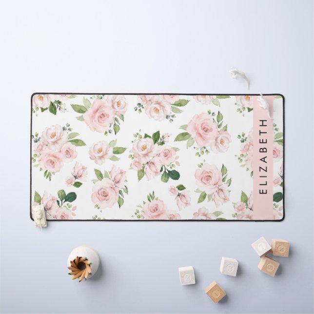 Fleurs roses, Roses, Fleurs Aquarelles, Votre Nom (Tableau pour enfants)