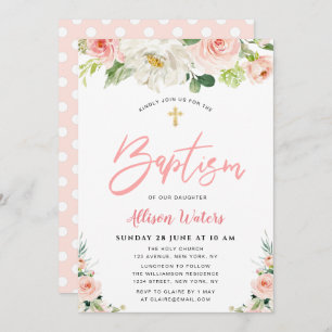 fleurs roses rousses florales invitation au baptêm