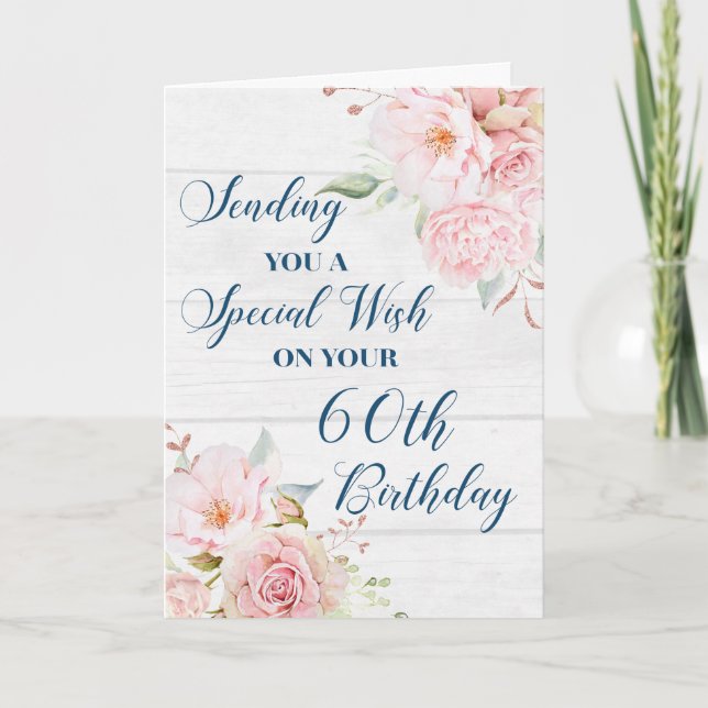 Fleurs roses Rustiques Bonne carte d'anniversaire  (Devant)