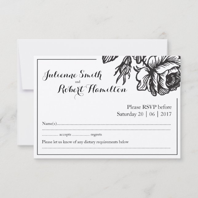 Fleurs Roses rustiques Cartes RSVP de mariage (Devant)