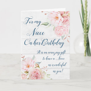 Fleurs roses Rustiques Niece Carte d'anniversaire