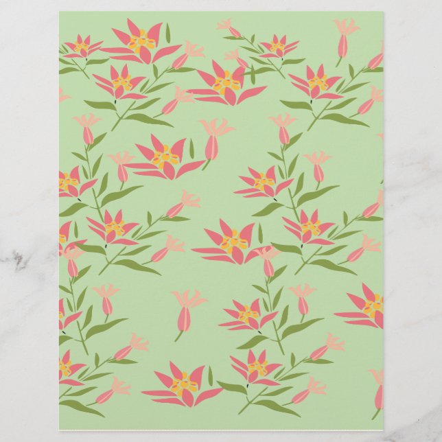 Fleurs roses sur du papier de scrapbook vert : (Devant)
