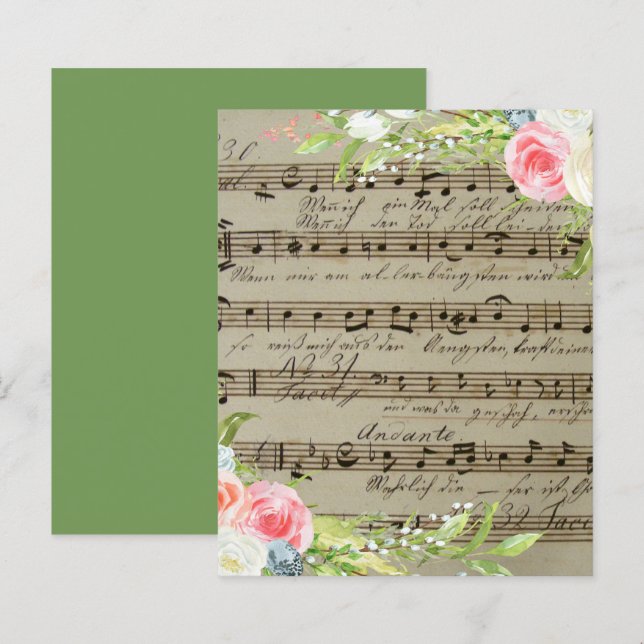 Fleurs Roses Sur Papier De Scrapbook Musique (Devant / Derrière)