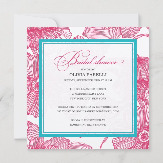 FLEURS ROSES + TURQUOISE| INVITATION FÊTE DE L'MAR (Devant)