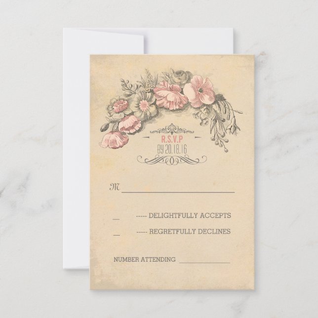 Fleurs roses vintages couronne mariage chic RSVP (Devant)