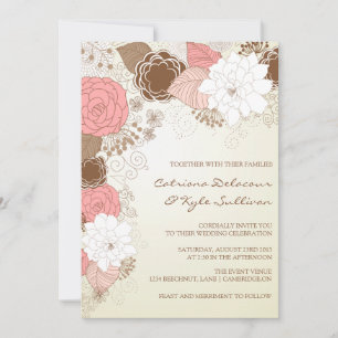 Fleurs roses vintages Invitation de mariage de pri