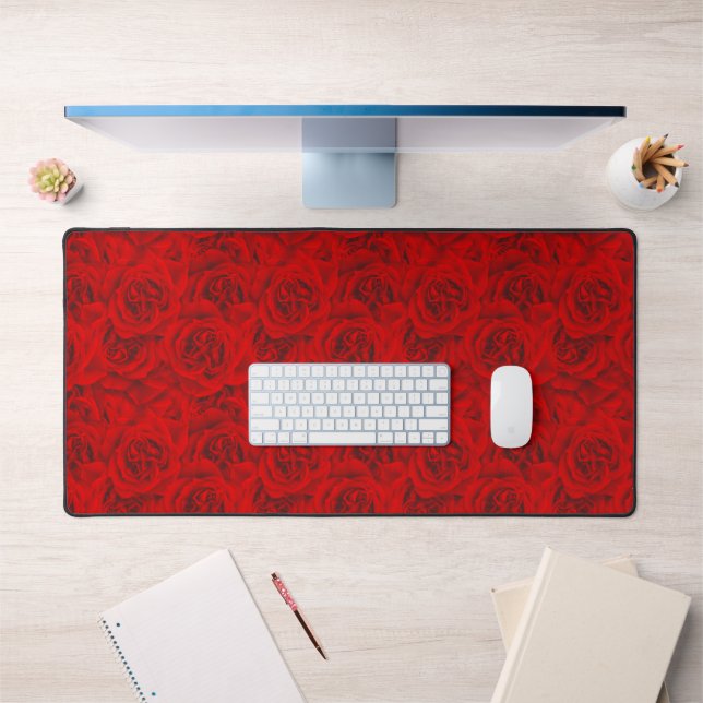 Fleurs Roses vives en continu Motif Floral Rouge (Bureau 1)