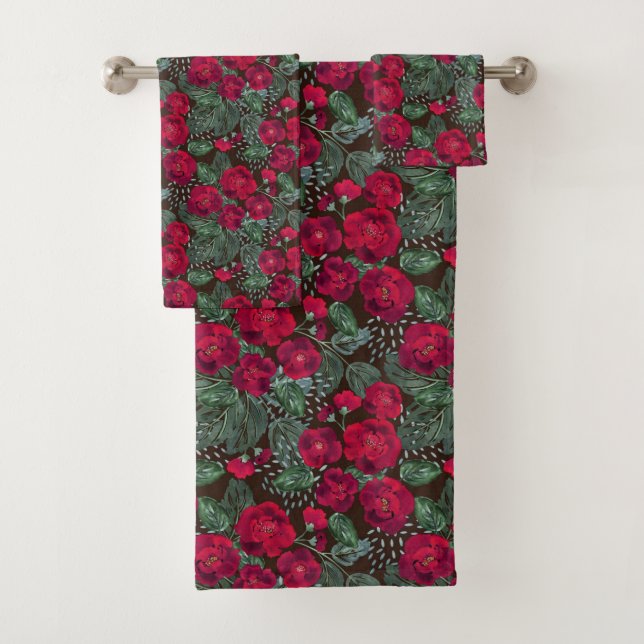 Fleurs rouges, aquarelle motifs floraux. (En situation)