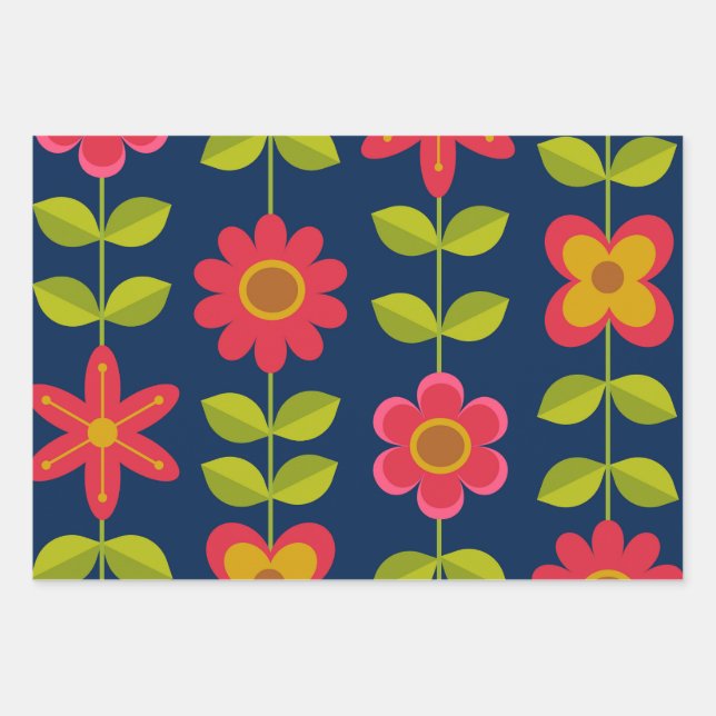 Fleurs rouges avec feuilles de style Mid Century M (Devant)