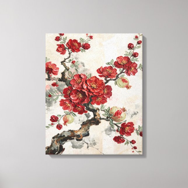 Fleurs Rouges Branche de Grenade Huile sur Toile A (Recto)