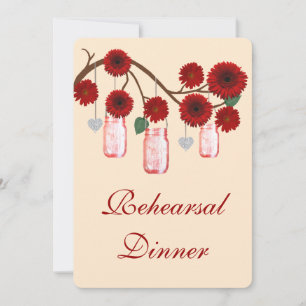 Fleurs Rouges dans des Pots Mason pour Invitation