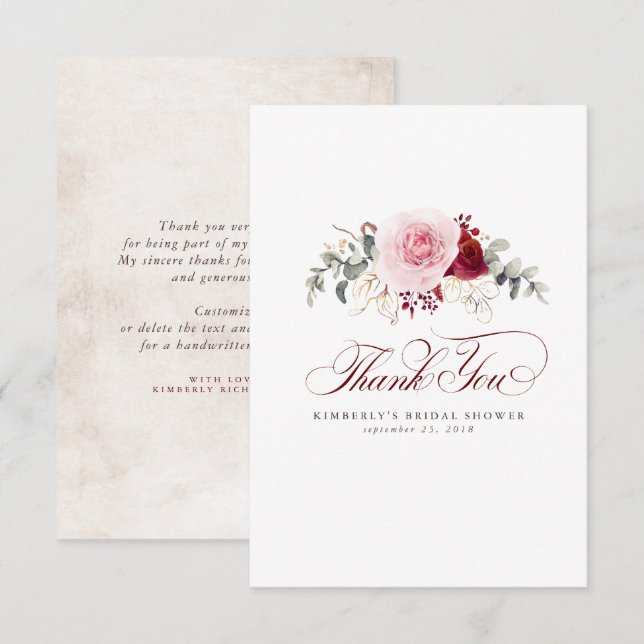 Fleurs rouges de Bourgogne Élégant petit merci (Devant / Derrière)