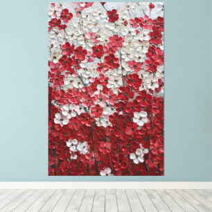 Fleurs rouges et blanches en impasto sur toile