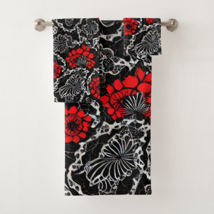 Fleurs rouges et dentelle noire Motif sans couture