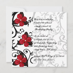 Fleurs rouges Gothic Sweet 16 Invitations d'annive