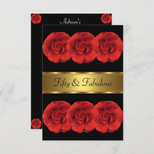 Fleurs rouges Invitations Black Gold Fabuleux 50e