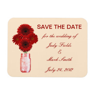 Fleurs Rouges Mason Jar Enregistrer La Date Magnet