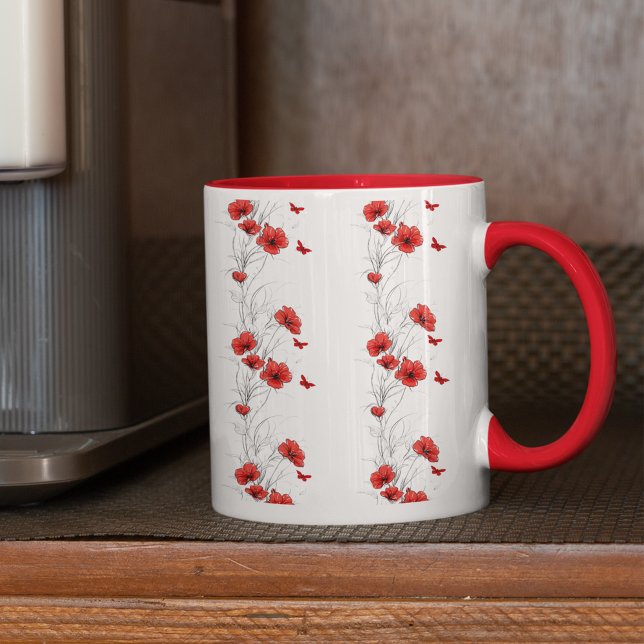 Fleurs rouges motif floral tasse à café (Créateur téléchargé)