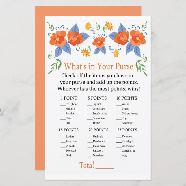 Fleurs rouges Qu'y a-t-il dans votre sac à main (Devant / Derrière)