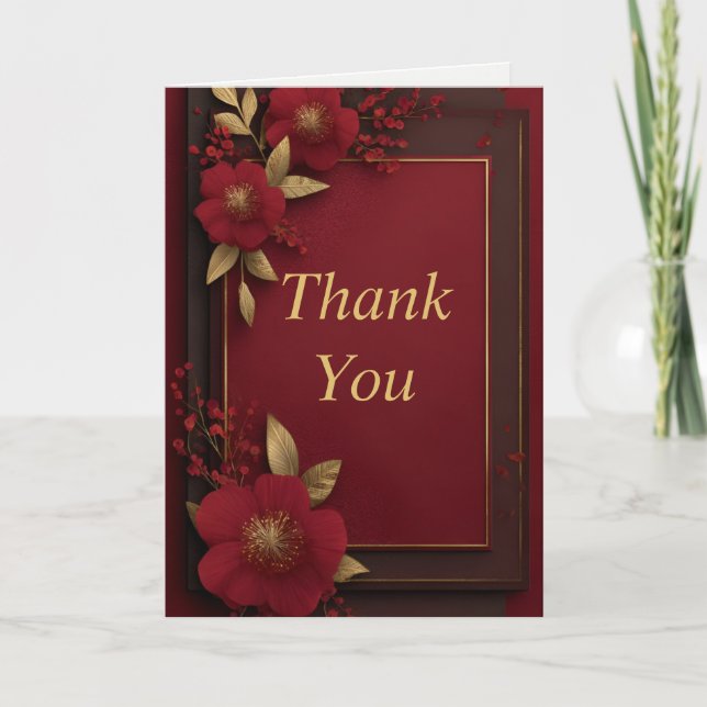 Fleurs rouges sur Carte de remerciements rouge fon (Devant)